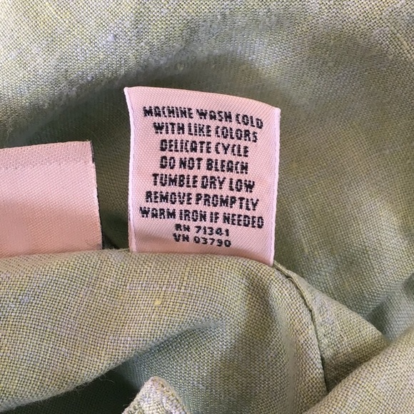 LL Bean 100% linen sherbet green 3/4 sleeve button up pointed collar shirt Med - Picture 10 of 10